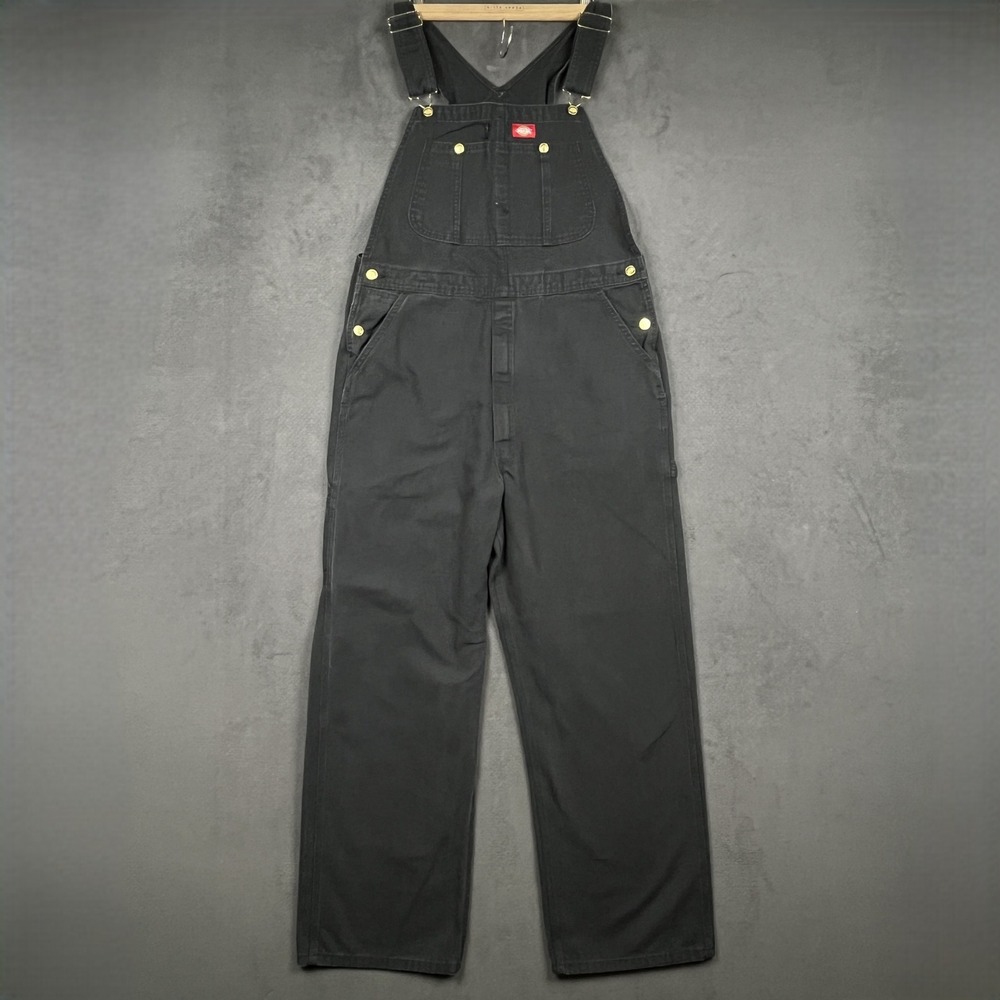 Dickies Overalls Mens 38x31 Black Duck Canvas Carpenter Workwear Bibs